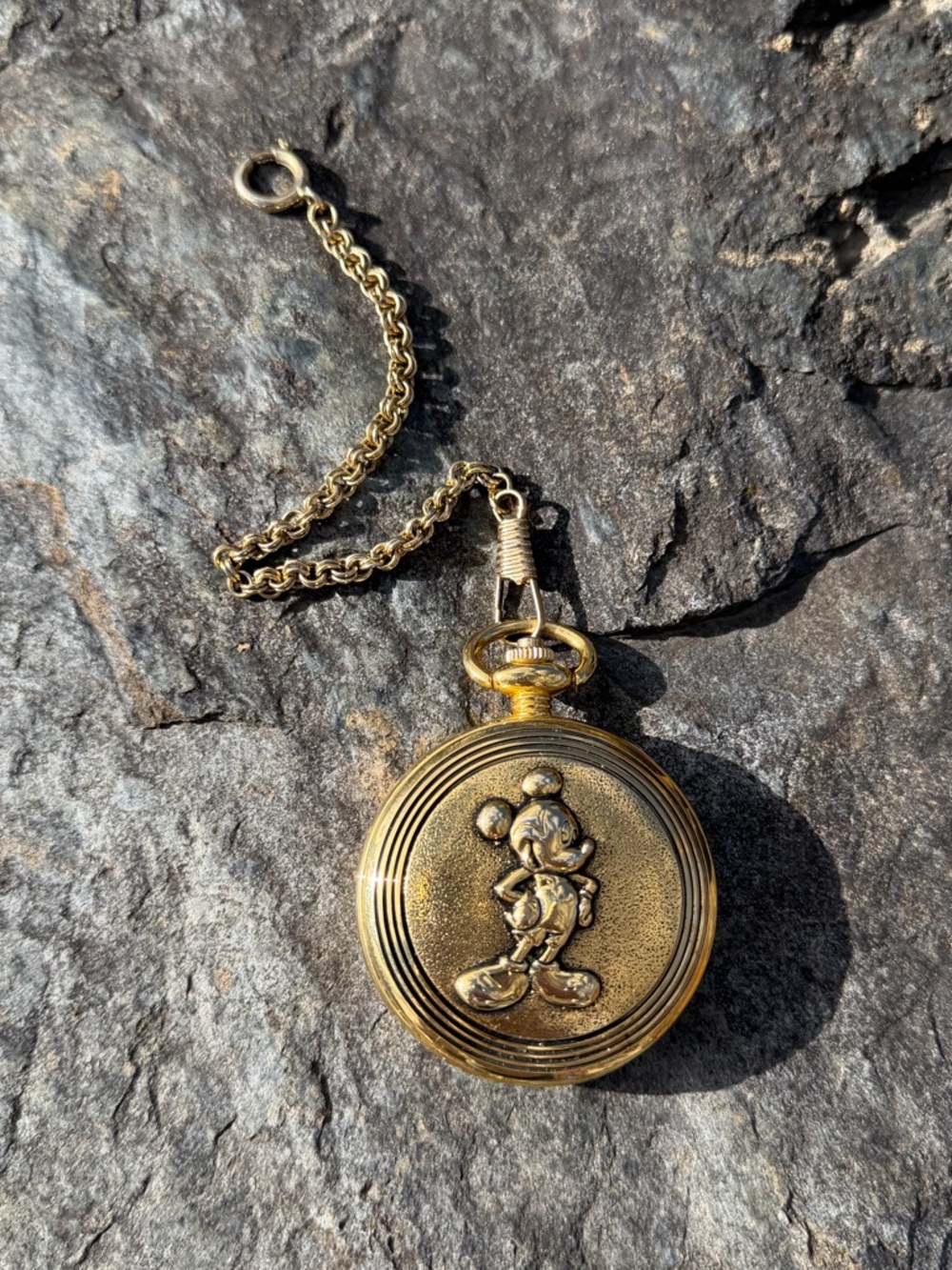 Vintage 90s Mickey Mouse Gold Pocket Watch Pendant